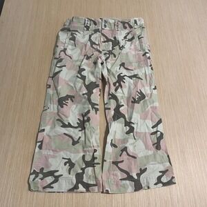 SO Pink Camo Cargo Pants Low Rise Wide Leg Ripstop Studded Y2K Trousers Size 1